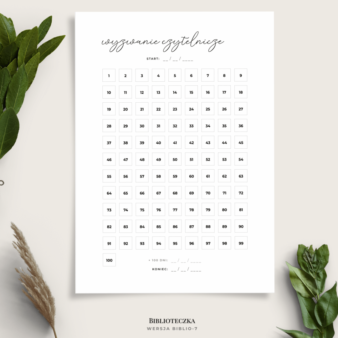 Planer czytania - biblioteczka - spis książek - minimalistyczny - 5 wariantów - Wyzwanie czytelnicze BIBLIO7