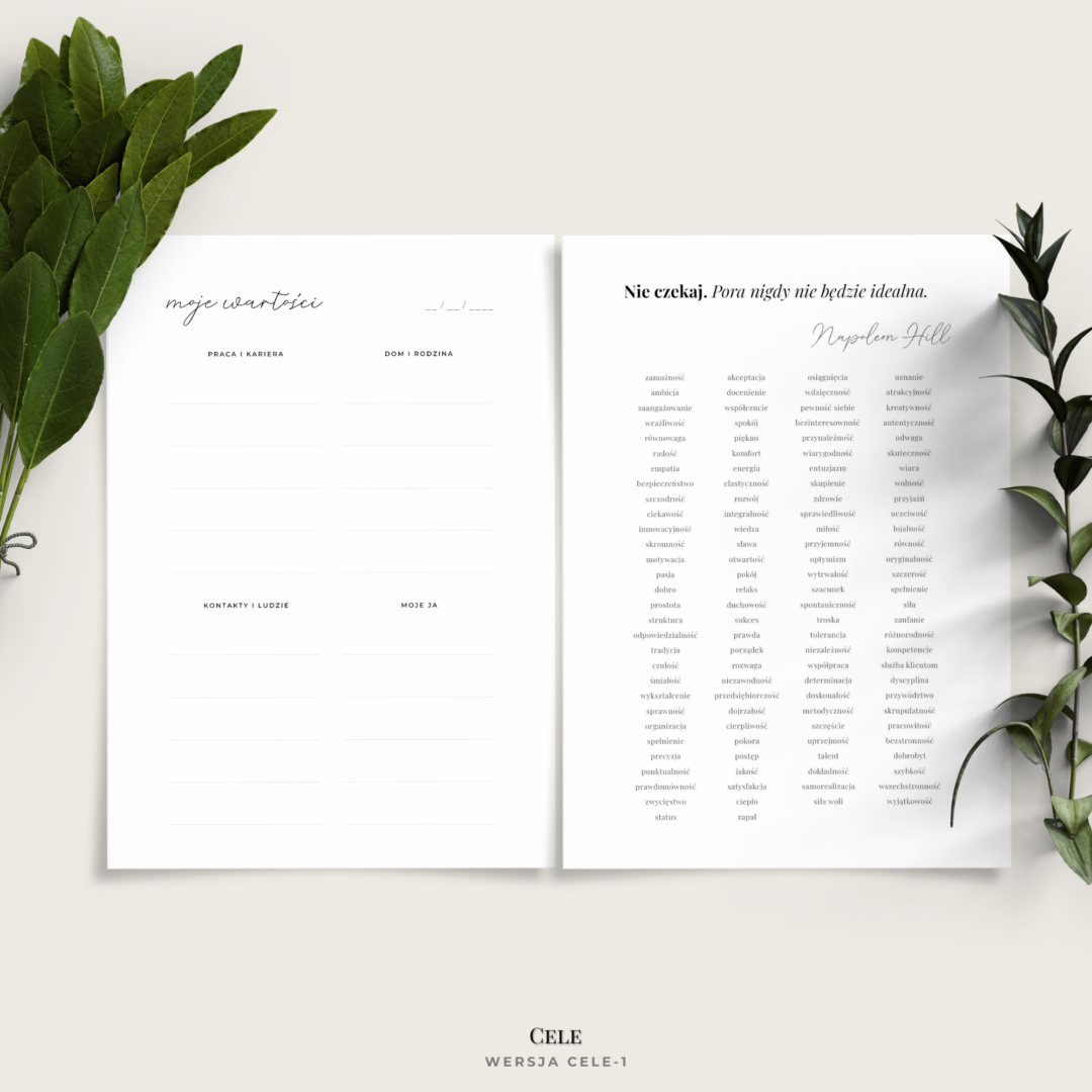 Planer celów - planowanie celów - wyznaczanie celów - minimalistyczny - 10 wariantów - Moja osobowość CELE2