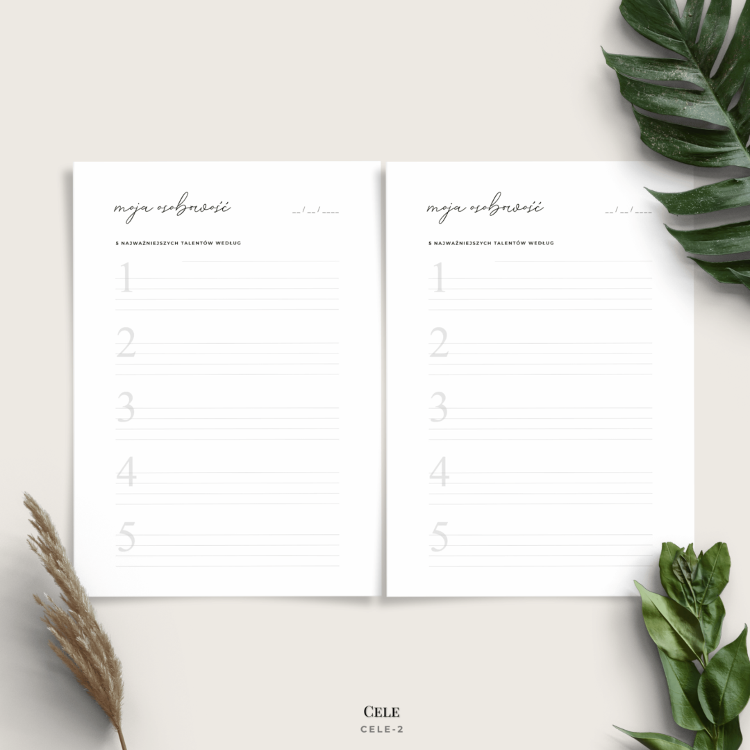Planer celów - planowanie celów - wyznaczanie celów - minimalistyczny - 10 wariantów - Moje wartości CELE1