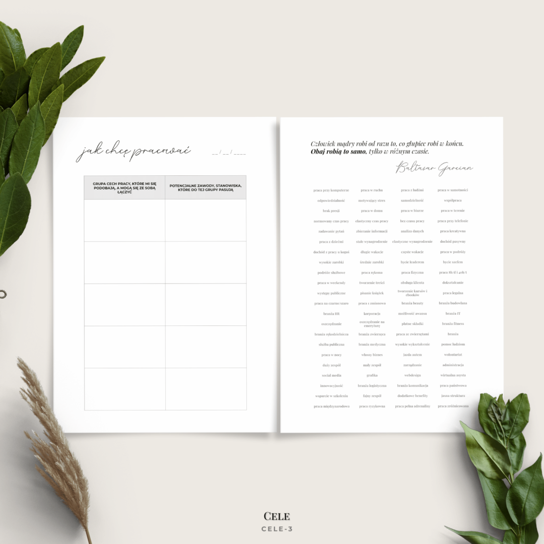 Planer celów - planowanie celów - wyznaczanie celów - minimalistyczny - 10 wariantów - Jak chcę pracować CELE3