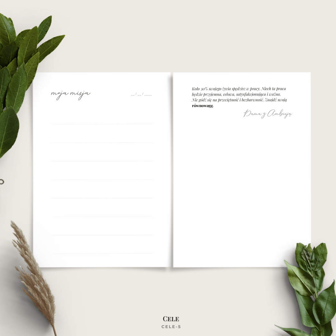 Planer celów - planowanie celów - wyznaczanie celów - minimalistyczny - 10 wariantów - Moja misja CELE5