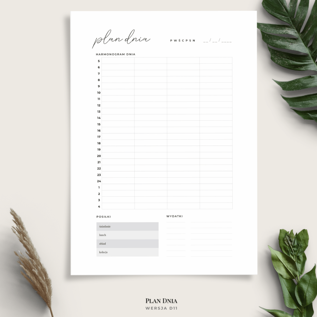 Planer dnia - minimalistyczny - 13 wariantów - D11