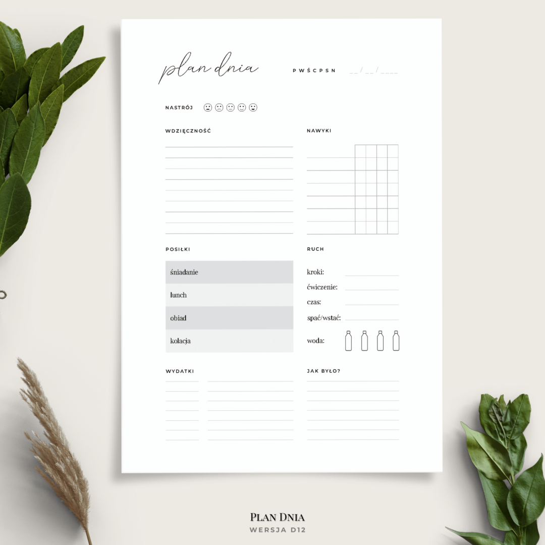 Planer dnia - minimalistyczny - 13 wariantów - D12