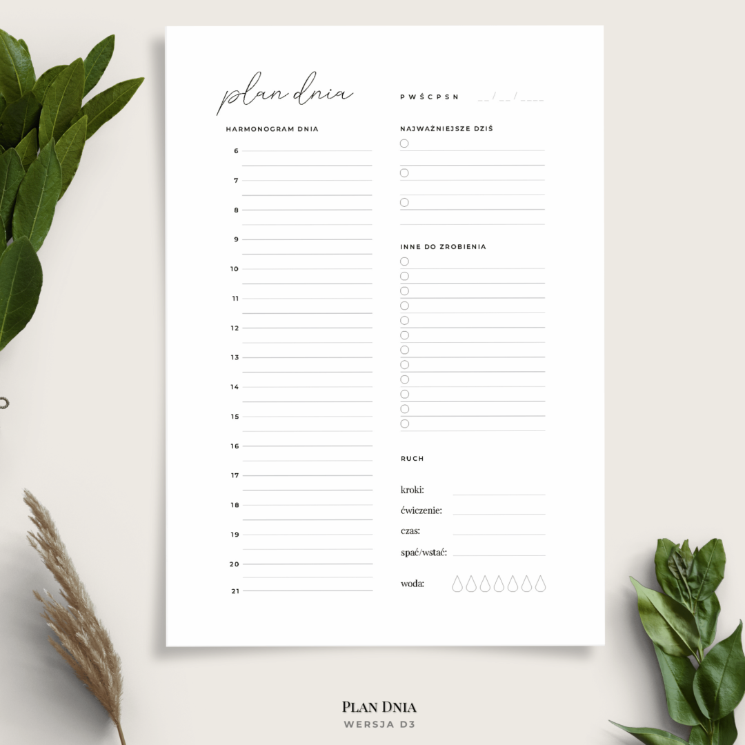 Planer dnia - minimalistyczny - 13 wariantów - D3