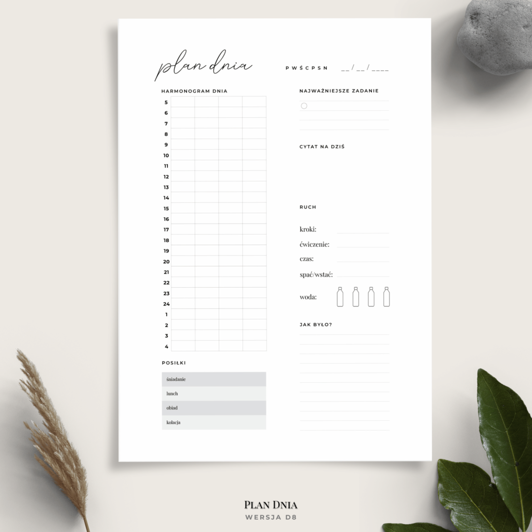 Planer dnia - minimalistyczny - 13 wariantów - D8