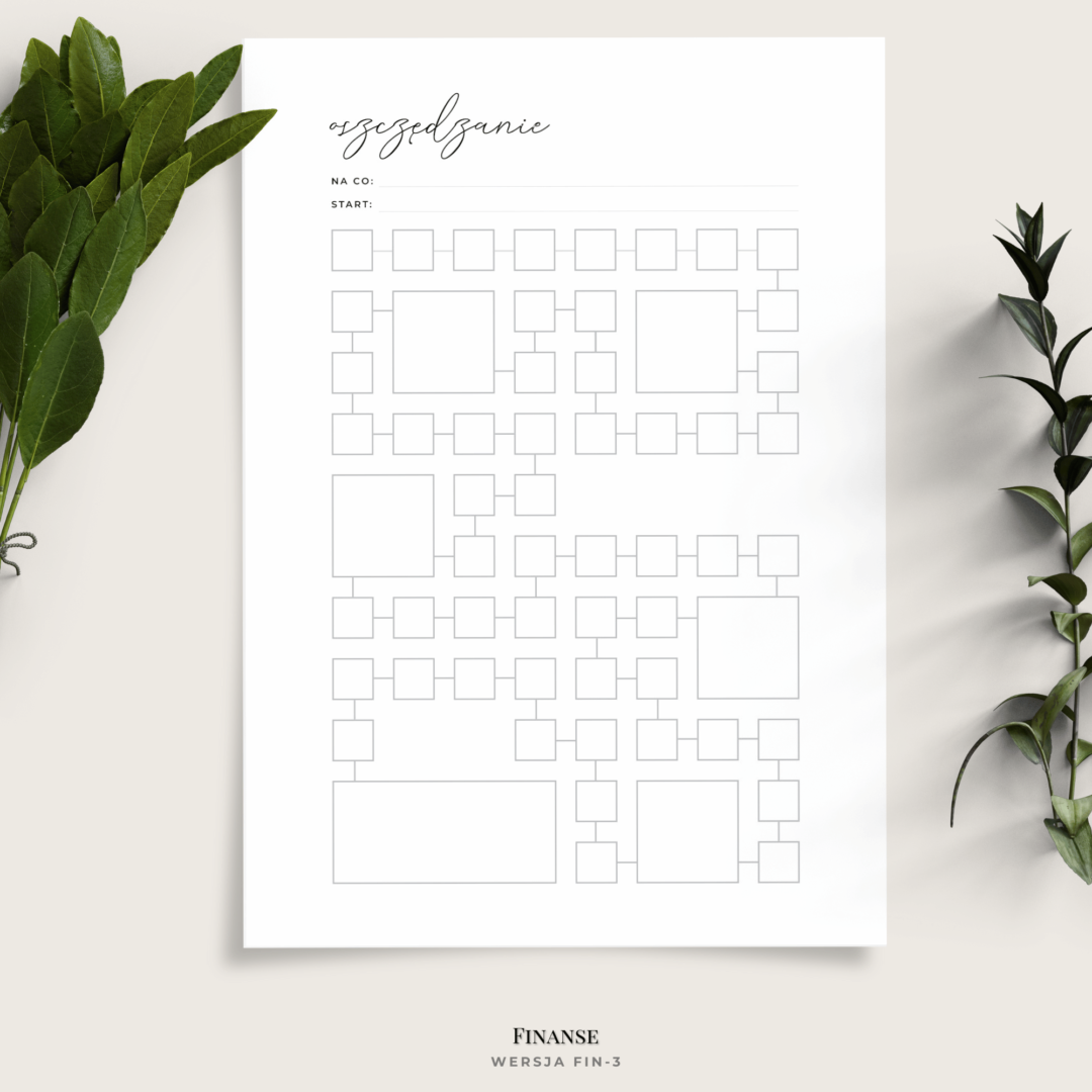 Planer wydatków - plan finansowy - planer budżetu - minimalistyczny - 3 warianty - Plan oszczędzania plansza FIN3