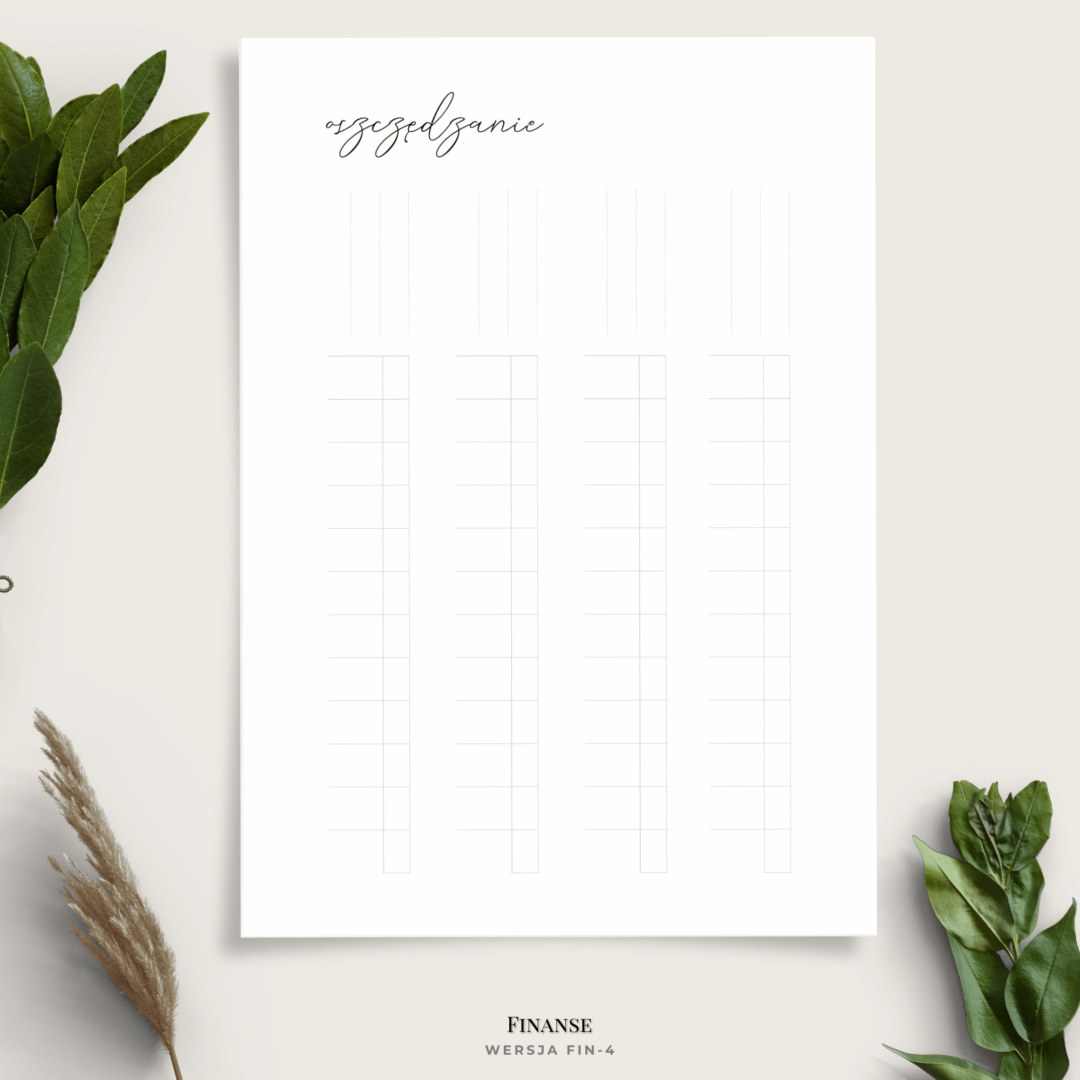 Planer wydatków - plan finansowy - planer budżetu - minimalistyczny - 3 warianty - Plan oszczędzania słupki FIN4