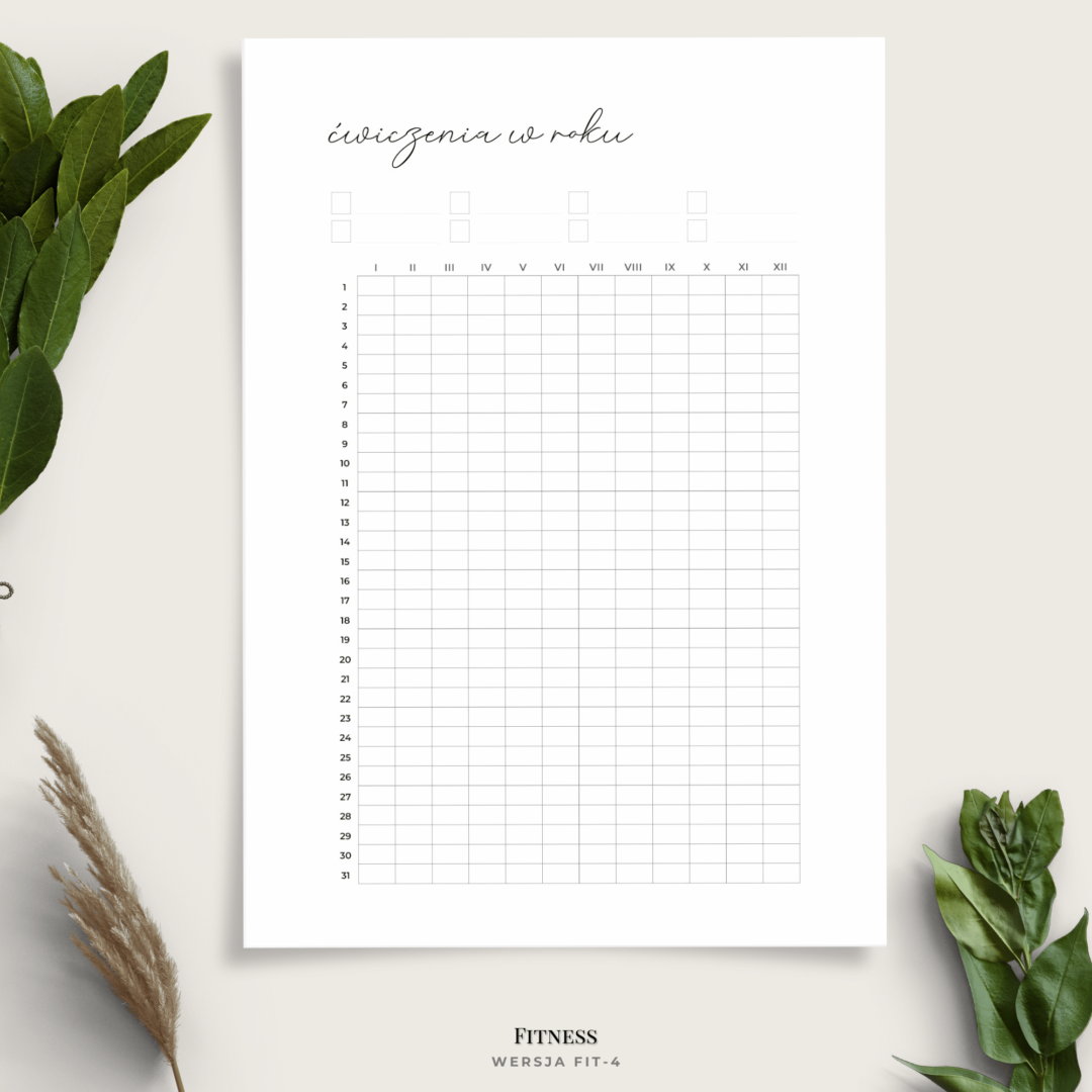 Planer fitness - plan ćwiczeń, kroków i sportu - minimalistyczny - 6 wariantów - Ćwiczenia w roku FIT4