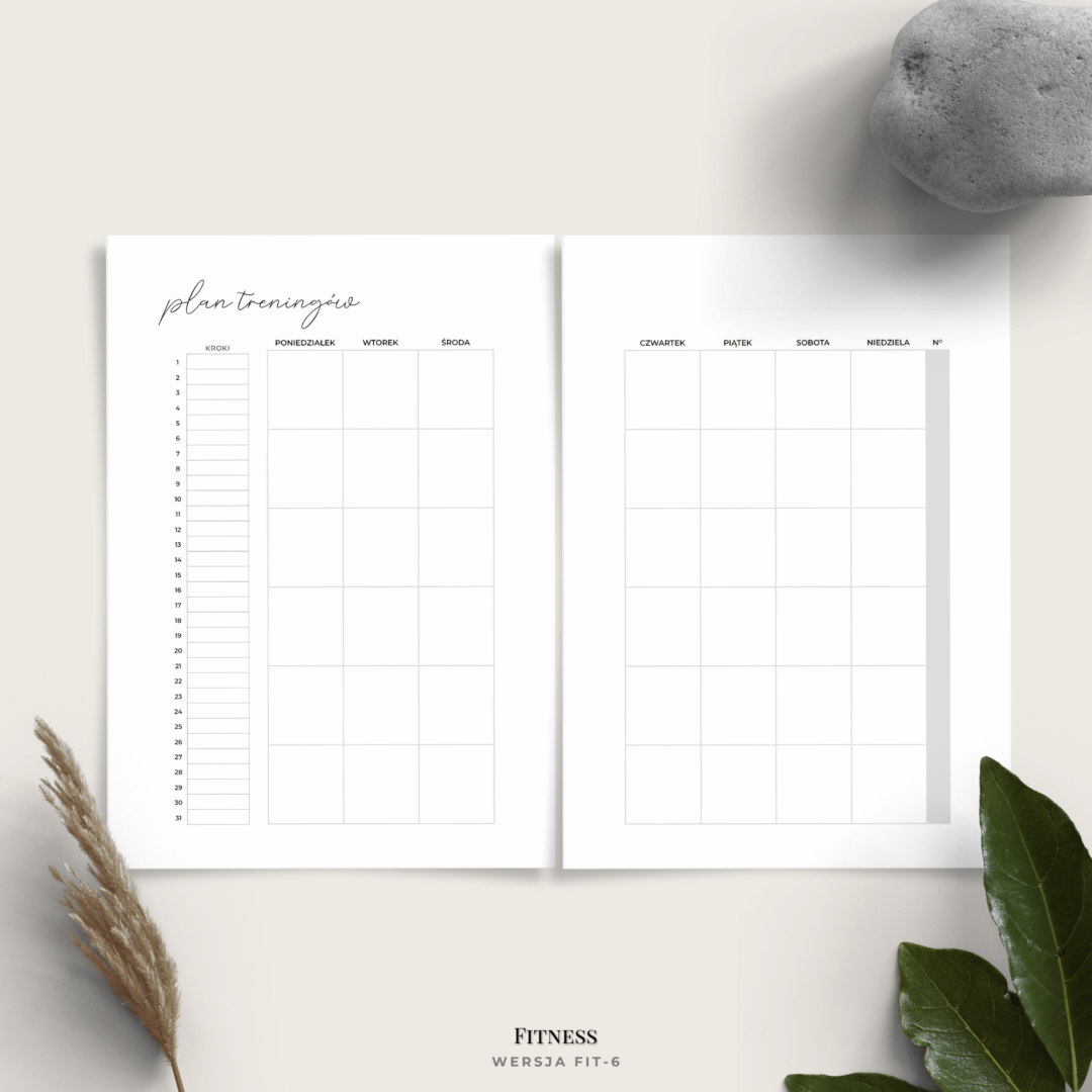 Planer fitness - plan ćwiczeń, kroków i sportu - minimalistyczny - 6 wariantów