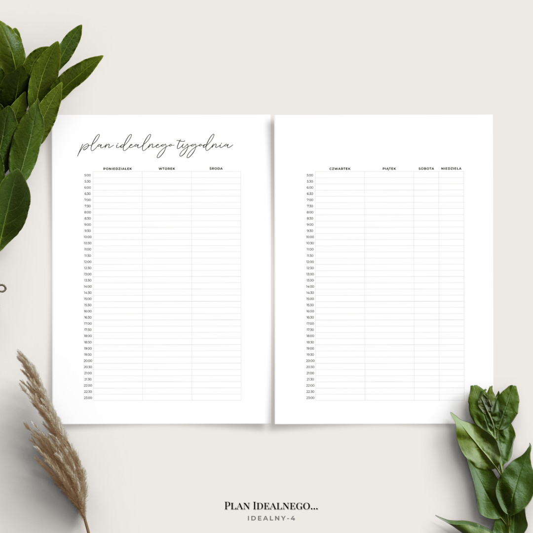 Planer idealnego czasu - dnia, tygodnia, miesiąca - minimalistyczny - 7 wariantów - Plan idealnego tygodnia IDEAL4