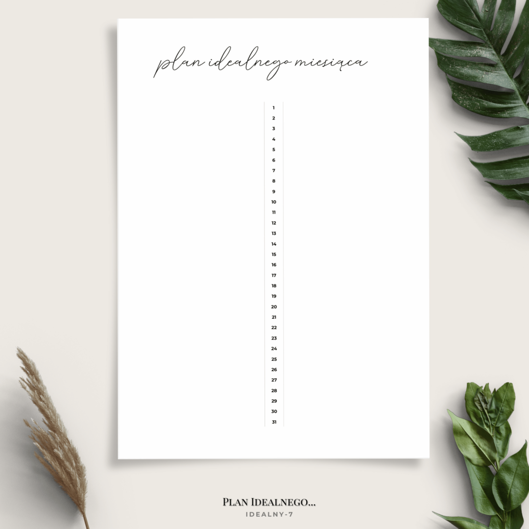 Planer idealnego czasu - dnia, tygodnia, miesiąca - minimalistyczny - 7 wariantów - Plan idealnego miesiąca IDEAL7