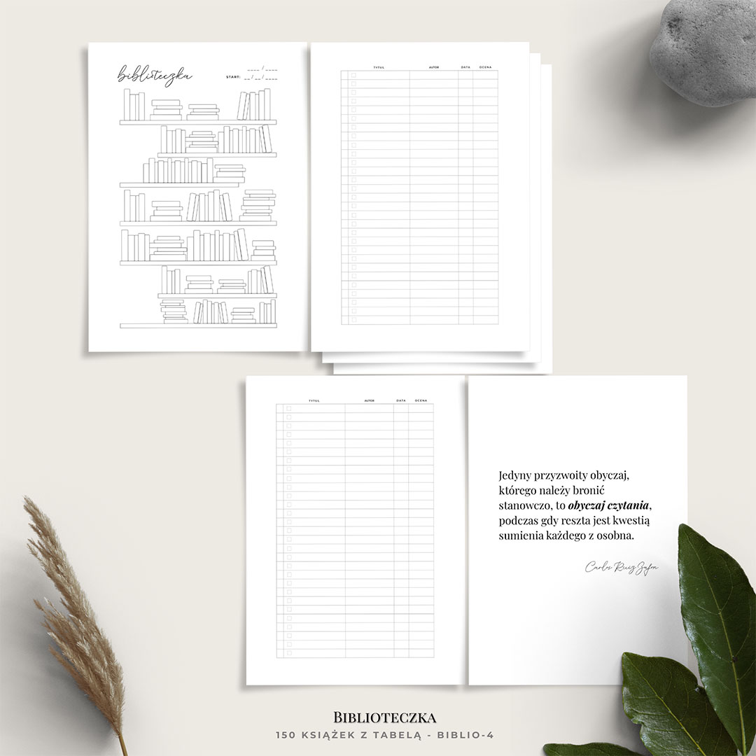 planer czytania - biblioteczka - 150 ksiazek - regał - minimalistyczny - scena