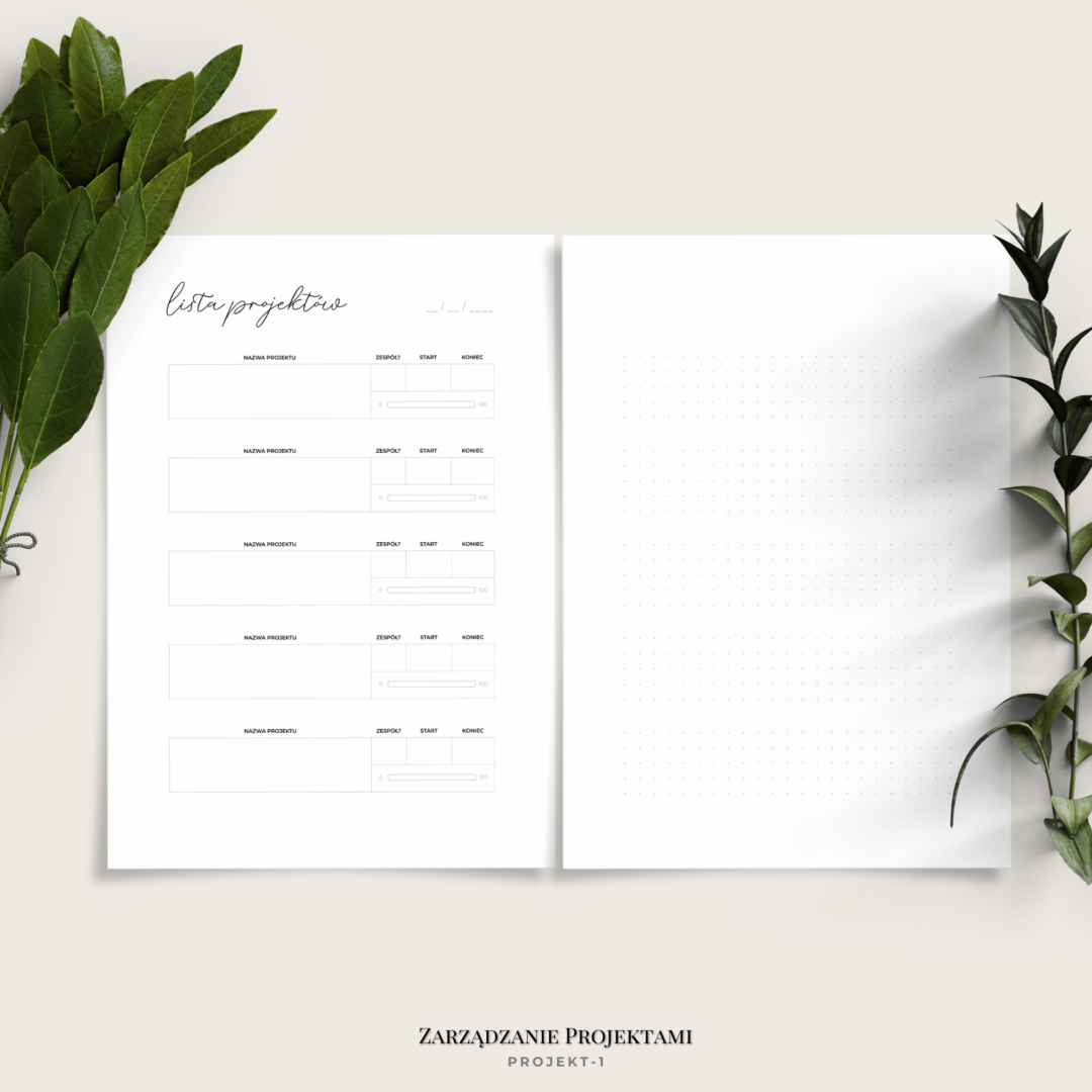 Planer zarządzania projektami - minimalistyczny - 6 wariantów - PROJECT1