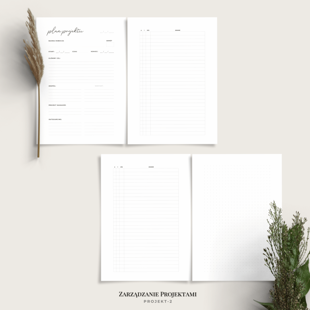 Planer zarządzania projektami - minimalistyczny - 6 wariantów - PROJECT2