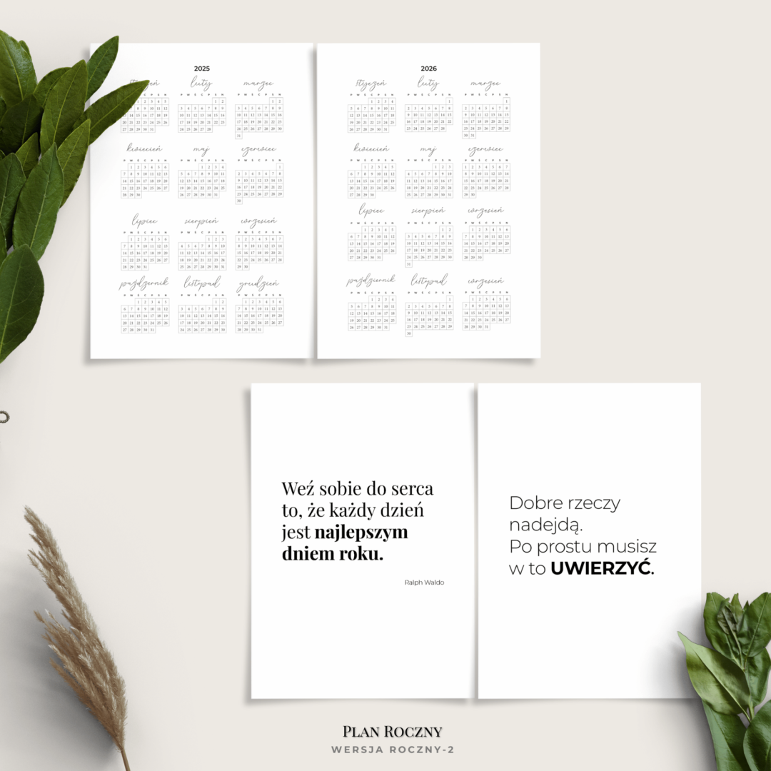 Plan roczny - planer roku minimalistyczny - 2025 / 2026 / niedatowany - 2 warianty - Roczny kalendarz R1