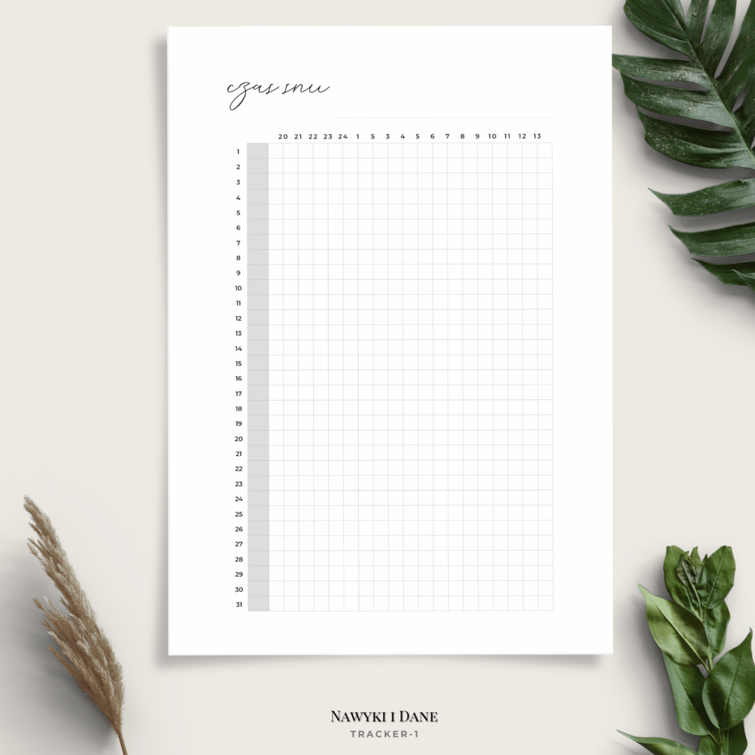 Planer nawyków - śledzenie zwyczajów, snu, chorób, nastroju, czasu - minimalistyczny - 8 wariantów - Czas snu SLEEP1