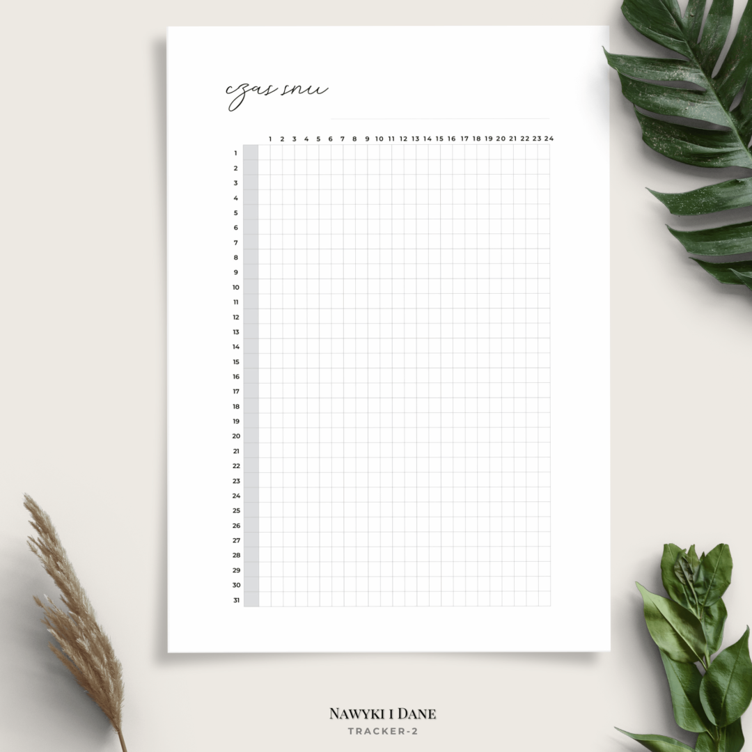 Planer nawyków - śledzenie zwyczajów, snu, chorób, nastroju, czasu - minimalistyczny - 8 wariantów - Czas snu SLEEP2