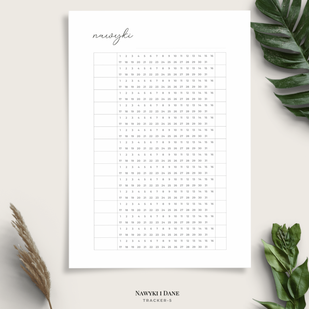 Planer nawyków - śledzenie zwyczajów, snu, chorób, nastroju, czasu - minimalistyczny - 8 wariantów - Nawyki TRACKER2