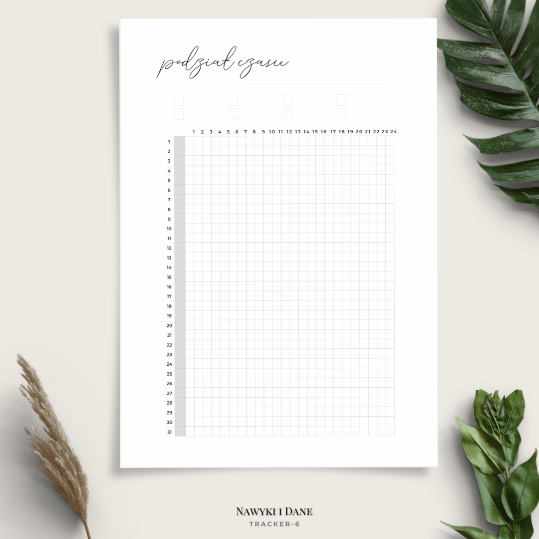 Planer nawyków - śledzenie zwyczajów, snu, chorób, nastroju, czasu - minimalistyczny - 8 wariantów - Podział czasu