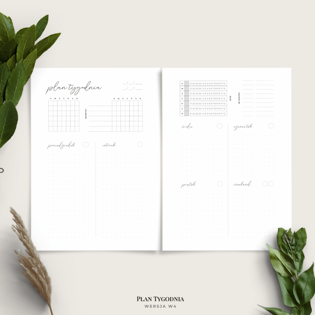 Planer tygodniowy - minimalistyczny - 17 wariantów - W4