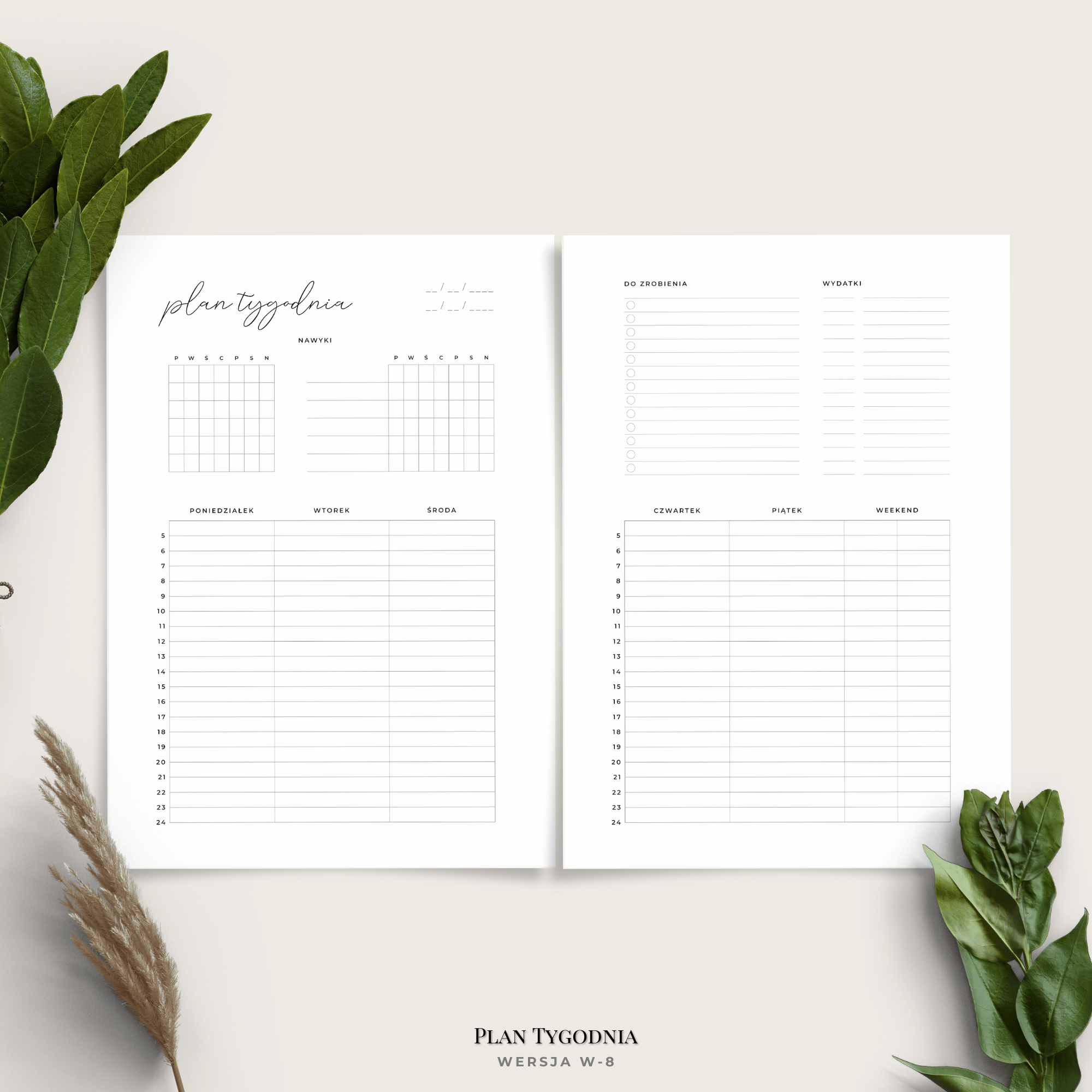 planer tygodniowy - plan tygodnia - minimalistyczny - w8