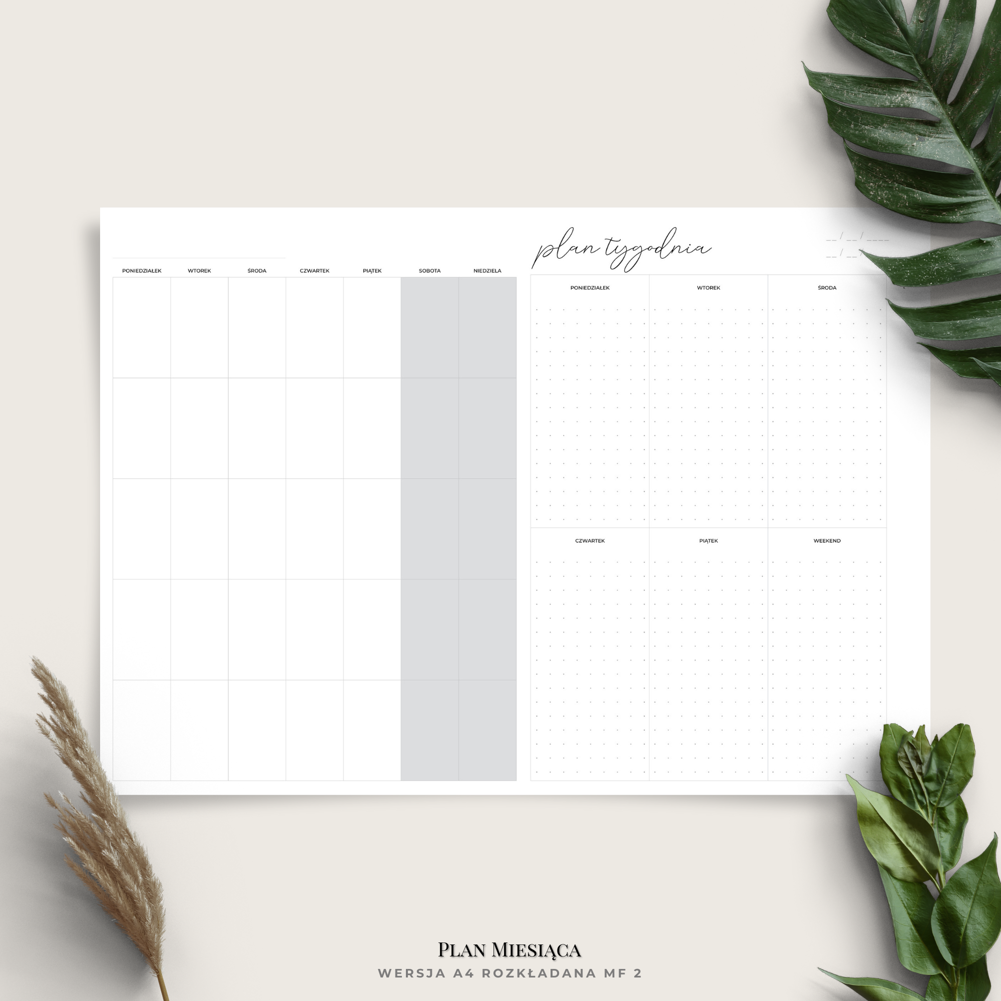 Planer miesiąca A4 rozkładany - plan miesięczny - minimalistyczny - 2 warianty - obrazek 3