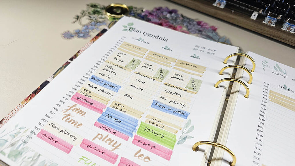 metoda blokowania czasu time blocking otwarty planer ringowy planer tygodniowy