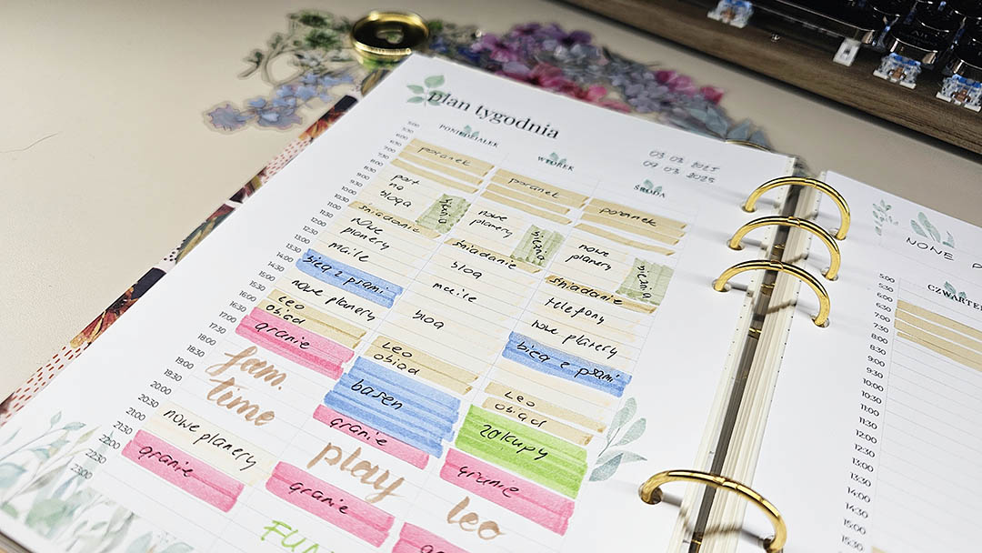 metoda blokowania czasu time blocking otwarty planer ringowy planer tygodniowy