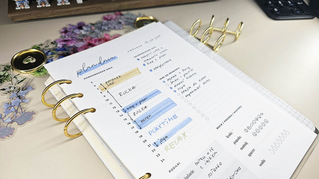 metoda blokowania czasu time blocking otwarty planer ringowy planer dzienny