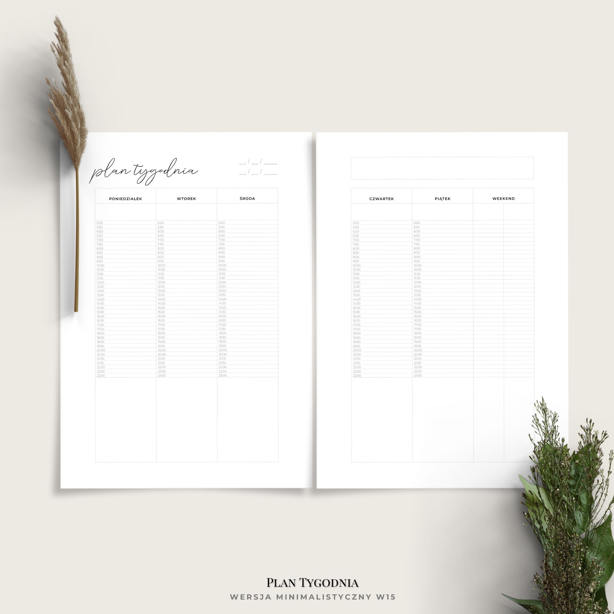 planer tygodniowy - plan tygodnia - minimalistyczny - w15 - scena