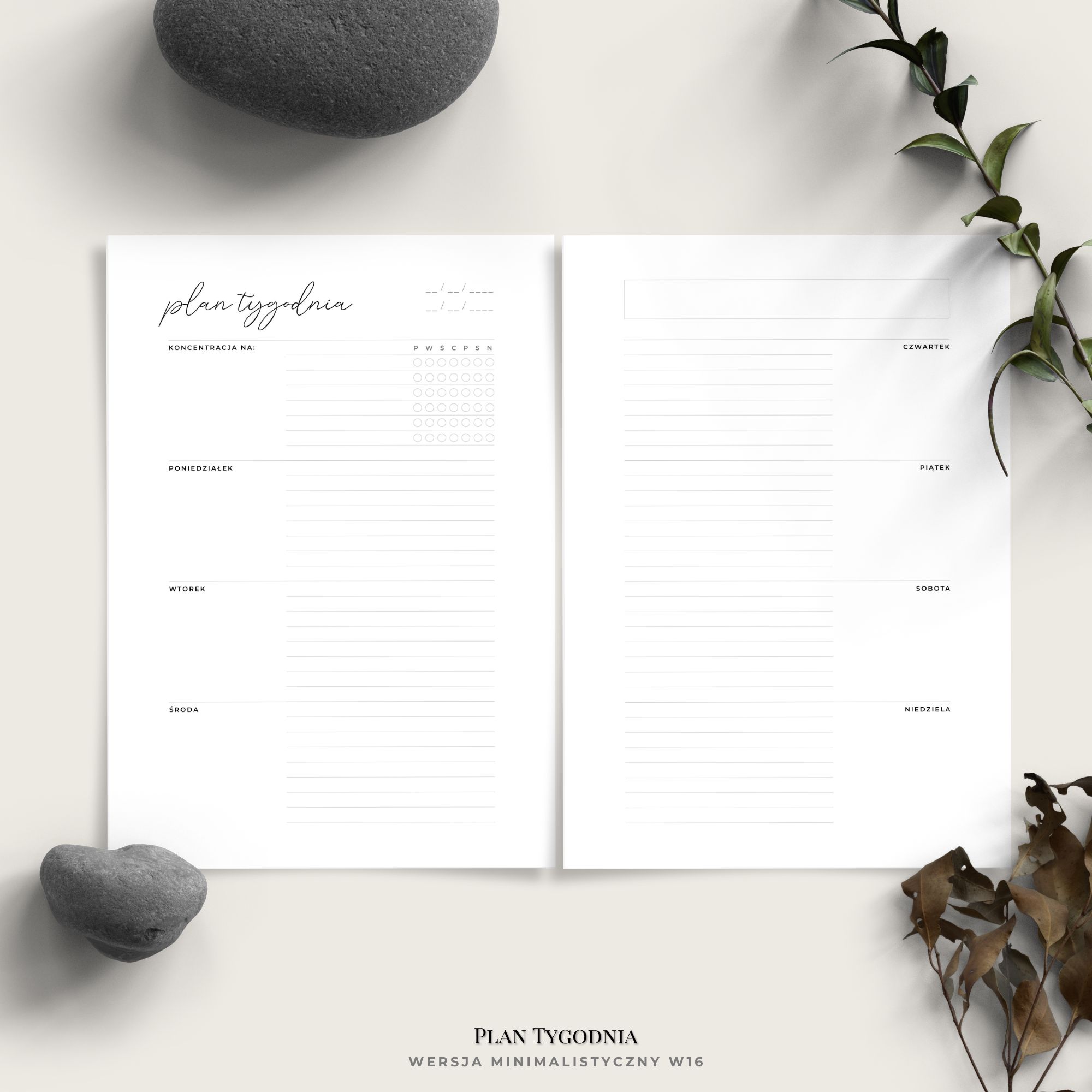 planer tygodniowy - plan tygodnia - minimalistyczny - w16 - scena